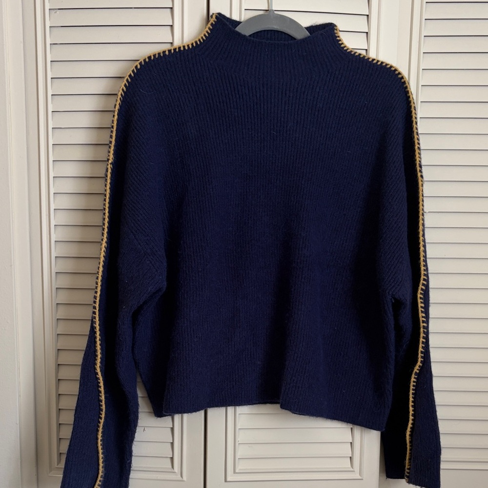 Anthropologie Navy Sweater with Gold Accents